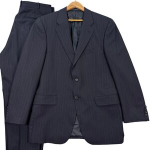Polo University Club Ralph Lauren Mens 42L Navy Pinstripe Suit Jacket Pant 36x31